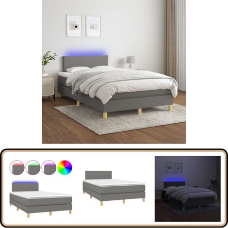 Sommier à lattes de lit et matelas et LED Gris foncé 120x200 cm - Sommier Tapissier - Lit Plateforme - Lit Avec Rangement - Lit Design - Lit Moderne