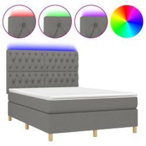 Sommier à lattes de lit et matelas et LED Gris foncé 140x190