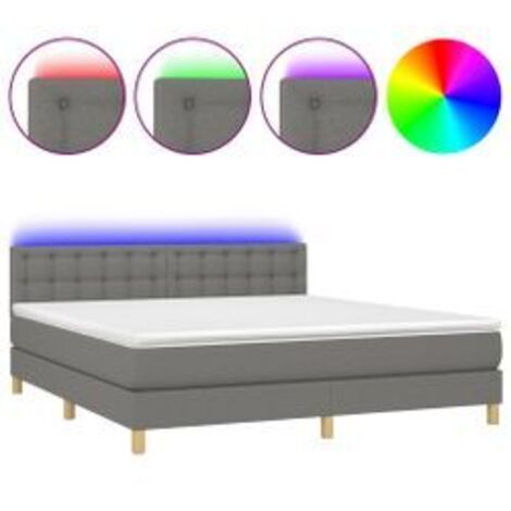Sommier à lattes de lit et matelas et LED Gris foncé 160x200