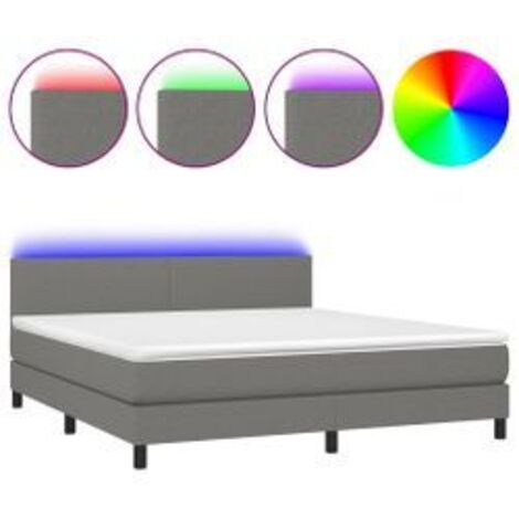 Sommier à lattes de lit et matelas et LED Gris foncé 160x200