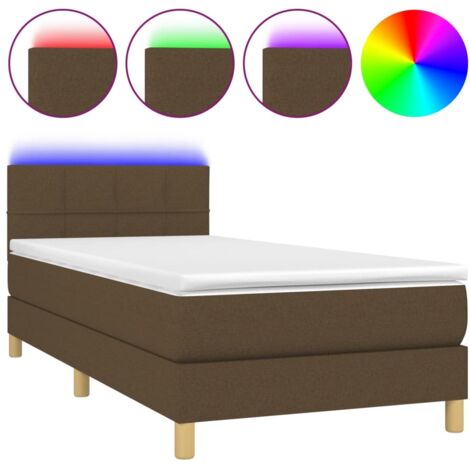 Sommier à lattes de lit et matelas et LED Marron foncé 90x190