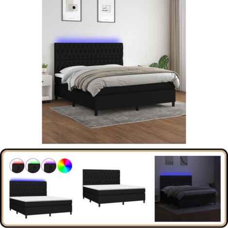 Sommier à lattes de lit et matelas et LED Noir 160x200 cm Tissu - Lit Plateforme - Lit Design - Lit Moderne - Lit Avec Rangement - Tête De Lit Ajustable