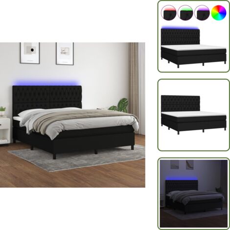 Sommier à lattes de lit et matelas et LED Noir 160x200 cm Tissu - Lit Plateforme - Lit Design - Lit Moderne - Lit Avec Rangement - Tête De Lit Ajustable