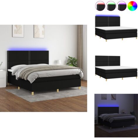 Sommier à lattes de lit et matelas et LED Noir 160x200 cm Tissu - Sommier Tapissier - Lit Plateforme - Lit Avec Rangement - Matelas À Ressorts Ensachés - Éclairage Led