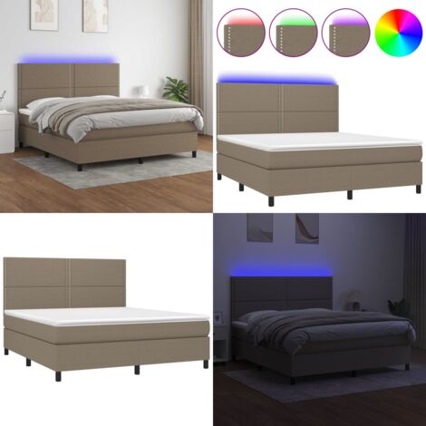 Sommier à lattes de lit et matelas et LED Taupe 180x200cm Tissu - Sommier Tapissier - Lit Avec Matelas - LED - Chambre À Coucher - Sommier Tapissserie - Home & Living