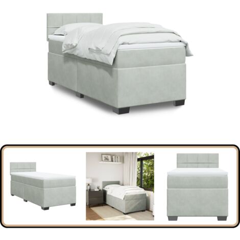Sommier à lattes de lit et matelas Gris clair 100x200cm Velours - Lit Plateforme - Literie - Literie Haut De Gamme - Matelas Moelleux - Chambre À Coucher