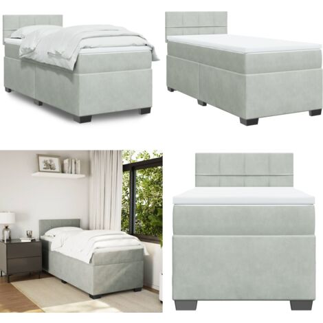 Sommier à lattes de lit et matelas Gris clair 100x200cm Velours - Lit Plateforme - Literie - Literie Haut De Gamme - Matelas Moelleux - Chambre À Coucher - Home & Living