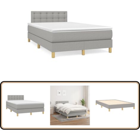 Sommier à lattes de lit et matelas gris clair 120x190 cm tissu - Lit Double - Lit Tapissier - Literie - Chambre À Coucher - Matelas À Ressorts Ensachés
