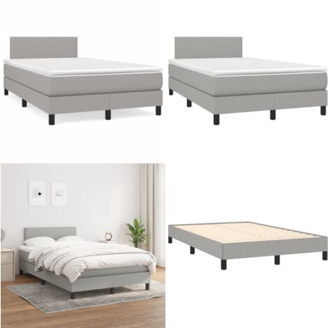 Sommier à lattes de lit et matelas gris clair 120x190 cm tissu - Lit Double - Lit Tapissier - Literie - Chambre À Coucher - Matelas À Ressorts Ensachés - Home & Living