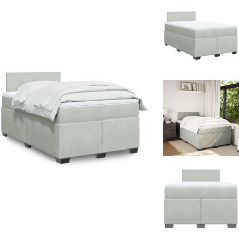 Sommier à lattes de lit et matelas gris clair 120x190cm velours - Lit Double - Lit Plateforme - Matelas À Ressorts Ensachés - Literie - Chambre À Coucher