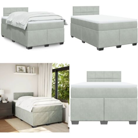 Sommier à lattes de lit et matelas gris clair 120x190cm velours - Lit Double - Lit Plateforme - Matelas À Ressorts Ensachés - Literie - Chambre À Coucher - Home & Living