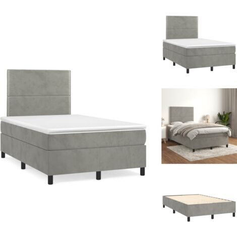 Sommier à lattes de lit et matelas gris clair 120x190cm velours - Lit Tapissier - Lit Velours - Lit Double - Literie - Chambre À Coucher