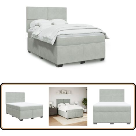 Sommier à lattes de lit et matelas Gris clair 140x190cm Velours - Lit Double - Lit Plateforme - Matelas À Ressorts Ensachés - Literie - Chambre À Coucher