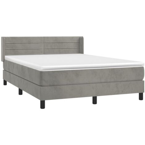 Sommier à lattes de lit et matelas Gris clair 140x190cm Velours vidaXL