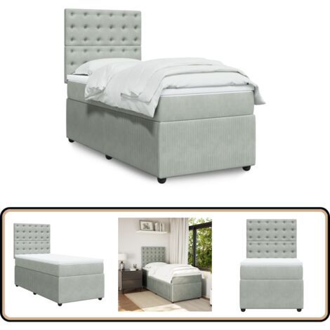 Sommier à lattes de lit et matelas Gris clair 80x200 cm Velours - Lit Double - Literie - Chambre À Coucher - Matelas - Sommier