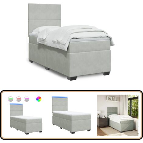 Sommier à lattes de lit et matelas Gris clair 80x200 cm Velours - Lit Plateforme - Lit Design - Lit Moderne - Lit Velours - Lit Avec Éclairage Led