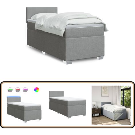 Sommier à lattes de lit et matelas Gris clair 90x190 cm Tissu - Lit Plateforme - Lit Design - Lit Moderne - Lit Double - Matelas À Ressorts Ensachés