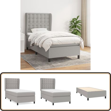 Sommier à lattes de lit et matelas Gris clair 90x190 cm Tissu - Lit Plateforme - Lit Tapissier - Lit Double - Literie - Matelas Ressorts Ensachés