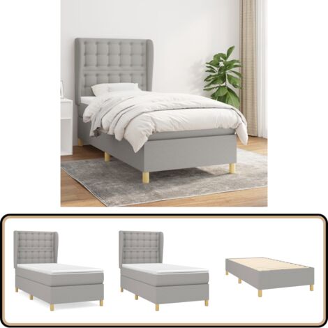 Sommier à lattes de lit et matelas Gris clair 90x190 cm Tissu - Lit Plateforme - Lit Tapissier - Literie - Matelas Ressorts Ensachés - Tête De Lit Ajustable