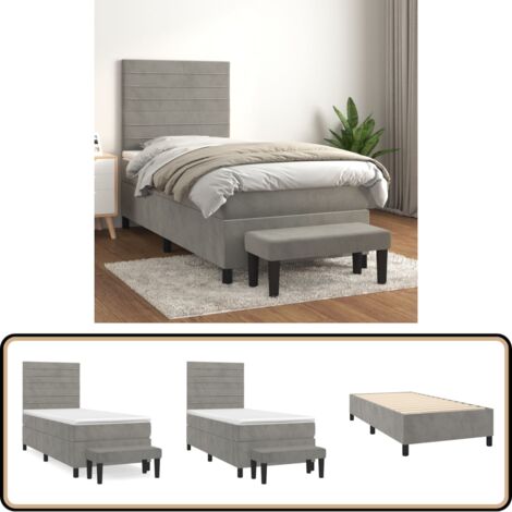 Sommier à lattes de lit et matelas Gris clair 90x200 cm Velours - Lit Plateforme - Lit Velours - Lit Design - Lit Double - Literie