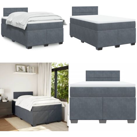 Sommier à lattes de lit et matelas gris foncé 120x190cm velours - Lit Double - Lit Plateforme - Matelas À Ressorts Ensachés - Literie - Chambre À Coucher - Home & Living
