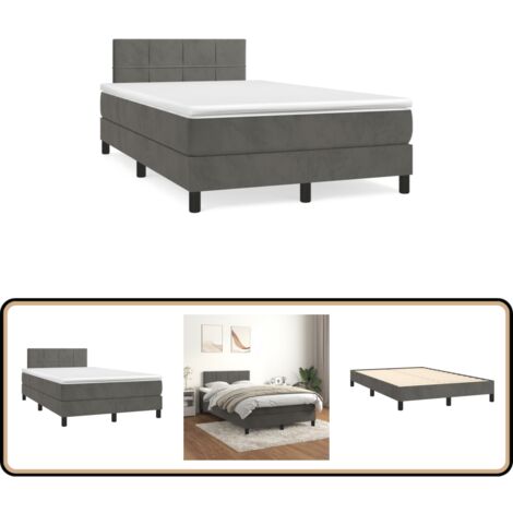 Sommier à lattes de lit et matelas gris foncé 120x190cm velours - Lit Tapissier - Lit Velours - Lit Double - Literie - Chambre À Coucher