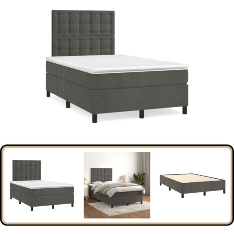 Sommier à lattes de lit et matelas gris foncé 120x190cm velours - Lit Tapissier - Lit Velours - Lit Double - Literie - Chambre À Coucher