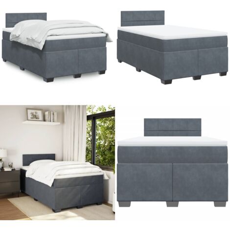Sommier à lattes de lit et matelas Gris foncé 120x200cm Velours - Lit Double - Lit Plateforme - Matelas À Ressorts Ensachés - Literie - Chambre À Coucher - Home & Living