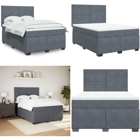 Sommier à lattes de lit et matelas Gris foncé 140x190cm Velours - Lit Double - Lit Plateforme - Matelas À Ressorts Ensachés - Literie - Chambre À Coucher - Home & Living