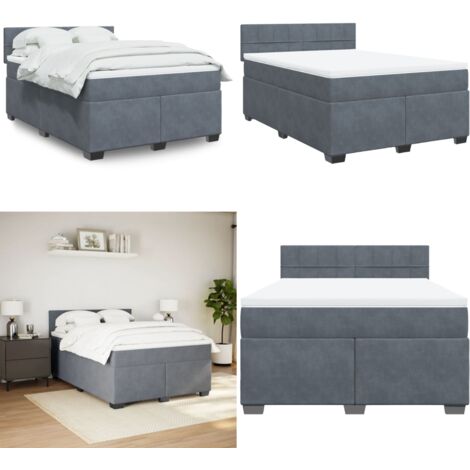 Sommier à lattes de lit et matelas Gris foncé 140x200cm Velours - Lit Double - Lit Plateforme - Matelas À Ressorts Ensachés - Surmatelas - Literie - Home & Living