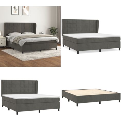 Sommier à lattes de lit et matelas Gris foncé 160x200cm Velours - Matelas à ressorts ensachés - Sommier de lit