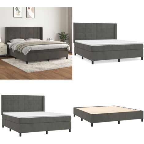 Sommier à lattes de lit et matelas Gris foncé 160x200cm Velours - Matelas à ressorts ensachés - Sommier de lit