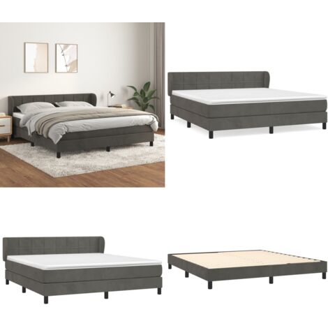 Sommier à lattes de lit et matelas Gris foncé 160x200cm Velours - Matelas à ressorts ensachés - Sommier en velours