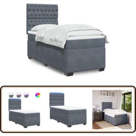 Sommier à lattes de lit et matelas Gris foncé 80x200 cm Velours - Lit Plateforme - Lit Design - Lit Moderne - Lit Velours - Lit Avec Éclairage Led