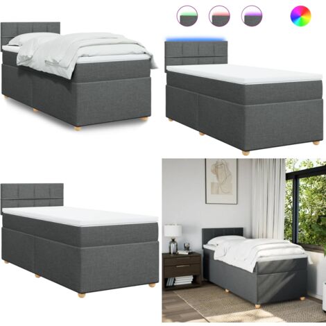 Sommier à lattes de lit et matelas Gris foncé 90x190 cm Tissu - Lit Plateforme - Lit Design - Lit Moderne - Lit Double - Matelas À Ressorts Ensachés - Home & Living