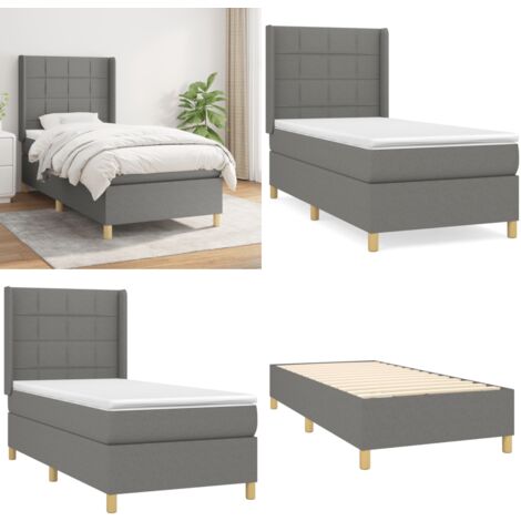 Sommier à lattes de lit et matelas Gris foncé 90x190 cm Tissu - Lit Plateforme - Lit Double - Matelas Ressorts Ensachés - Literie - Chambre À Coucher - Home & Living