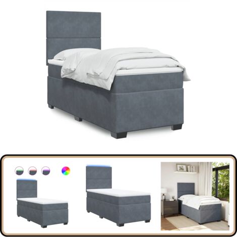 Sommier à lattes de lit et matelas Gris foncé 90x190 cm Velours - Lit Plateforme - Lit Design - Lit Moderne - Lit Velours - Lit Avec Éclairage Led
