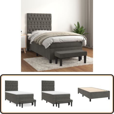 Sommier à lattes de lit et matelas Gris foncé 90x190 cm Velours - Lit Plateforme - Lit Velours - Lit Double - Literie - Chambre À Coucher