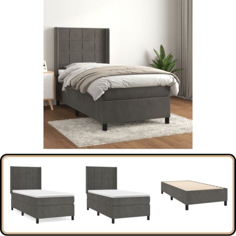 Sommier à lattes de lit et matelas Gris foncé 90x190 cm Velours - Lit Plateforme - Lit Velours - Lit Double - Literie - Chambre À Coucher