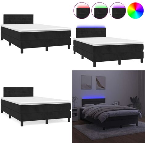 Sommier à lattes de lit et matelas LED noir 120x190 cm velours - Lit Plateforme - Lit Capitonné - Lit Design - Lit Moderne - Lit Velours - Home & Living