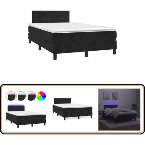 Sommier à lattes de lit et matelas LED noir 120x190 cm velours - Lit Plateforme - Lit Design - Lit Capitonné - Lit Velours - Lit Avec Éclairage Led