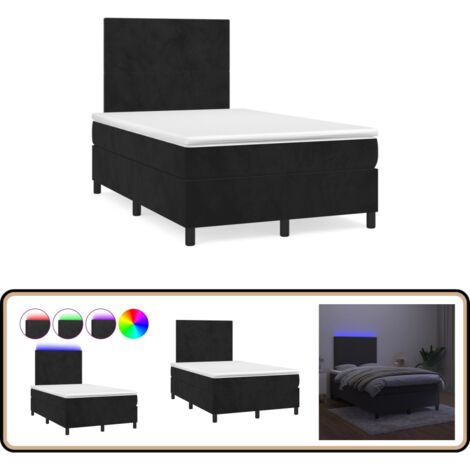 Sommier à lattes de lit et matelas LED noir 120x190 cm velours - Lit Plateforme - Lit Design - Lit Moderne - Lit Capitonné - Lit Velours