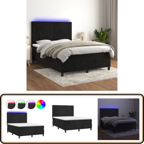 Sommier à lattes de lit et matelas LED Noir 140x190 cm Velours - Lit Plateforme - Lit Capitonné - Lit Design - Lit Moderne - Lit Velours