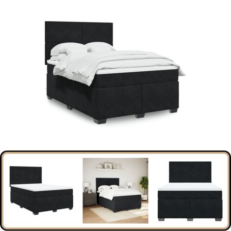 Sommier à lattes de lit et matelas Noir 160x200 cm Velours - Lit Double - Lit Plateforme - Matelas Moelleux - Literie - Chambre À Coucher