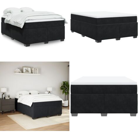 Sommier à lattes de lit et matelas Noir 160x200 cm Velours - Lit Double - Lit Velours - Matelas Ressorts Ensachés - Surmatelas - Literie - Home & Living