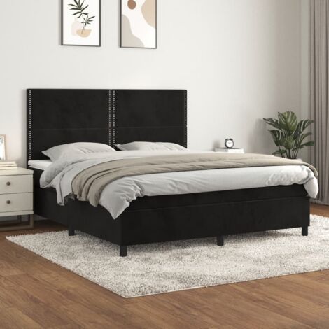 Sommier à lattes de lit et matelas Noir 160x200 cm Velours vidaXL