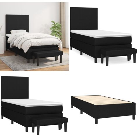 Sommier à lattes de lit et matelas Noir 80x200 cm Tissu - Lit Double - Lit Plateforme - Matelas Ferme - Literie - Meuble Chambre - Home & Living