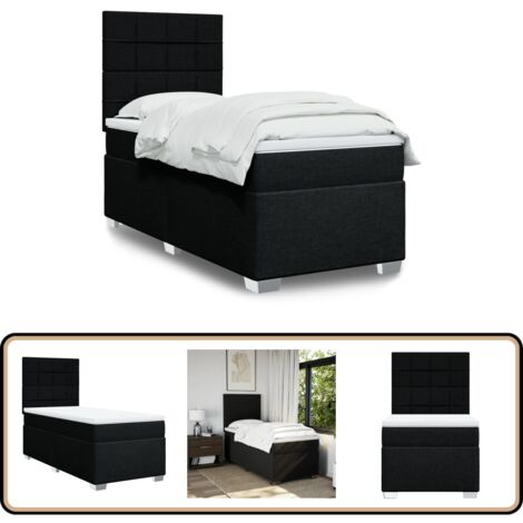Sommier à lattes de lit et matelas Noir 80x200 cm Tissu - Lit Double - Lit Plateforme - Matelas Ressorts Ensachés - Literie - Chambre À Coucher