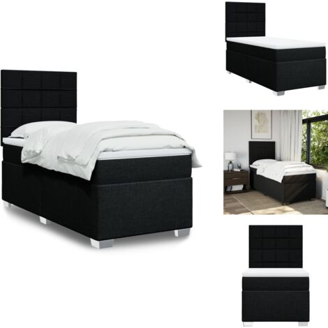 Sommier à lattes de lit et matelas Noir 80x200 cm Tissu - Lit Double - Lit Plateforme - Matelas Ressorts Ensachés - Literie - Chambre À Coucher