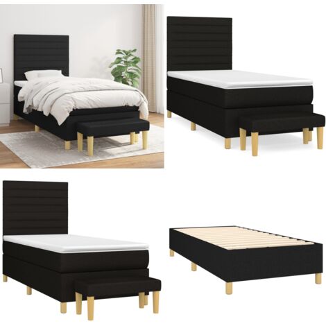 Sommier à lattes de lit et matelas Noir 80x200 cm Tissu - Lit Double - Lit Plateforme - Matelas Ressorts Ensachés - Têtière Ajustable - Banc Rangement - Home & Living